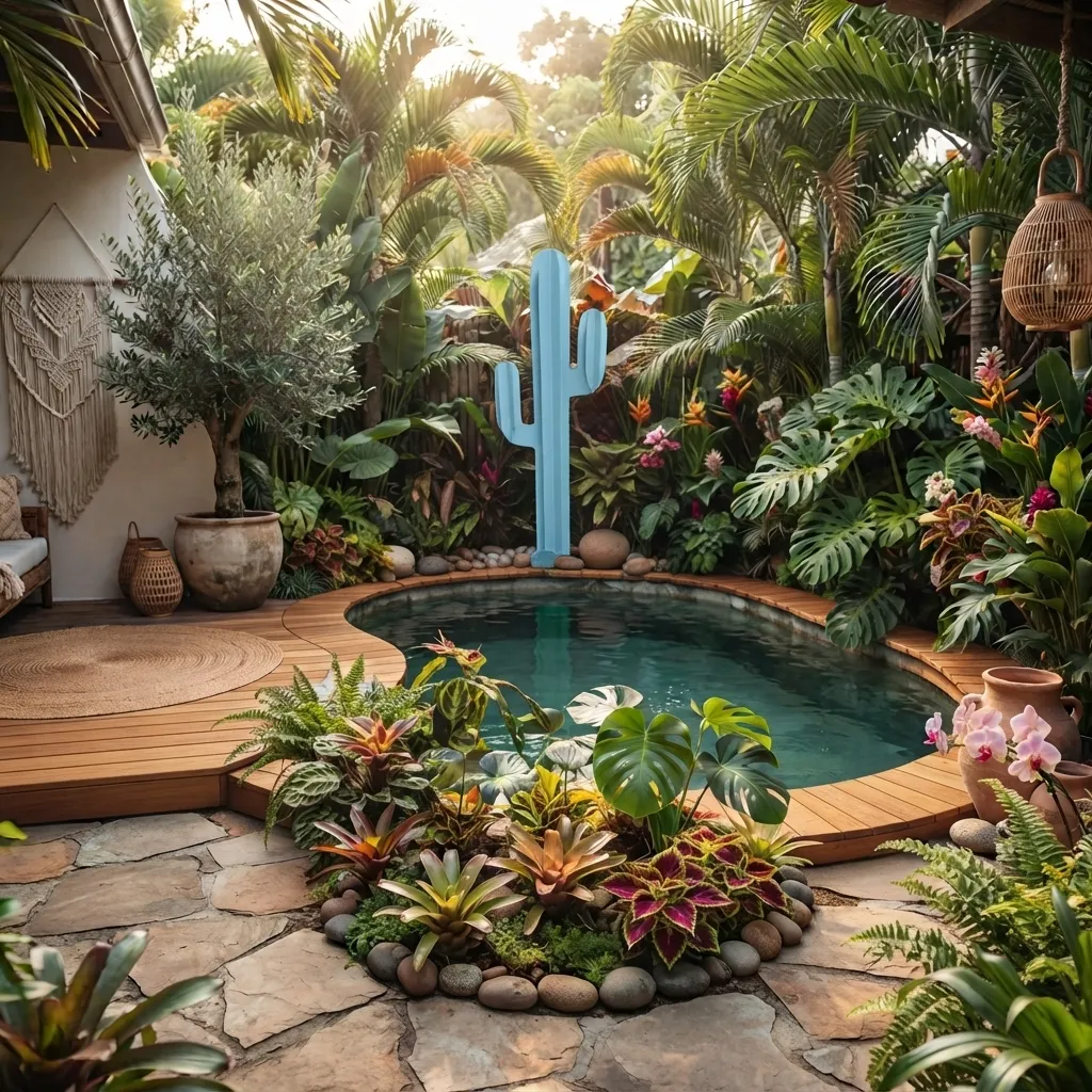 Cactus décoratif extérieur 3D bleu (110 cm)