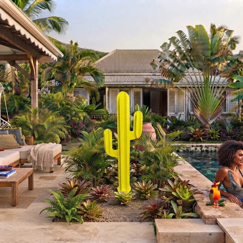 Cactus décoratif extérieur 3D jaune (110 cm)
